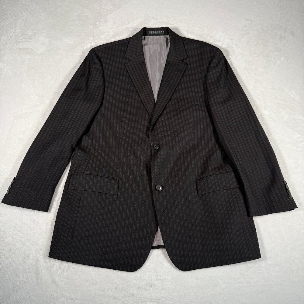 Hugo Boss Blazer Men Size 44R Gray Striped Colombo Pasolini Movie US 100% Wool - Picture 1 of 14